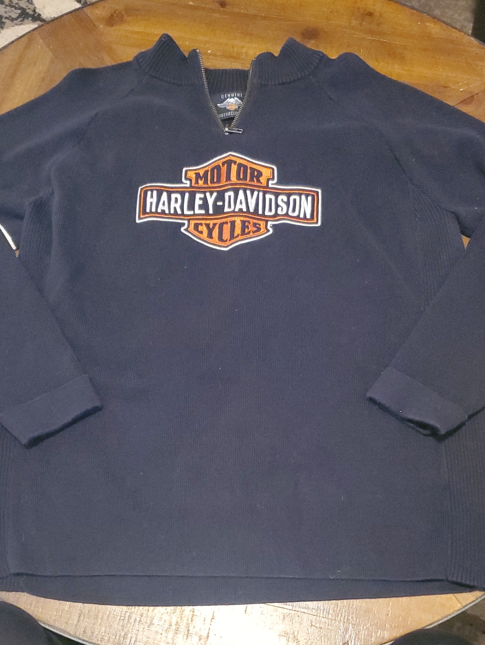 Harley-Davidson Navy Sweater with Orange Logo Quarter-Zip